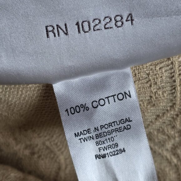 Linen Source Matelasse Beige Cotton Coverlet Twin Bedspread Portugal Made 80x110 - Picture 6 of 8